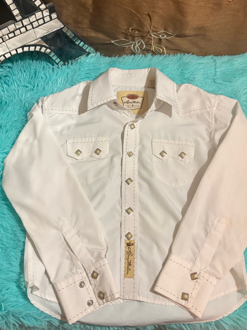 Larry Mahan White Western Shirt with Stud Accents Size M 10/12